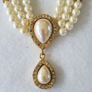 Three Strand Pearl Necklace and Pendant Gay Boyer